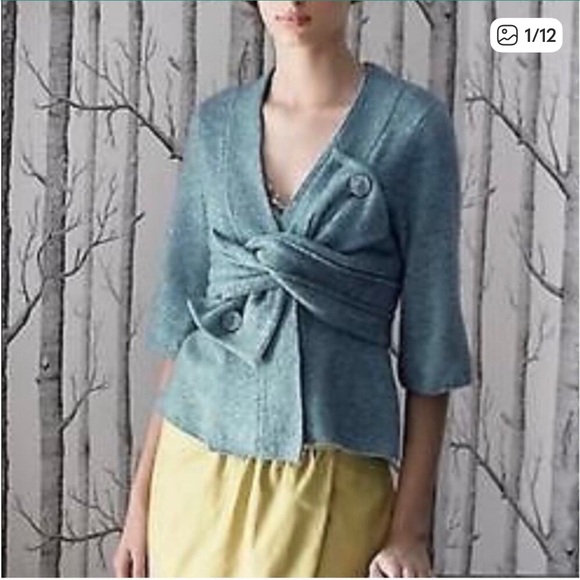 ANTHROPOLOGIE Robin Pick & Choose Twist Origami Cardigan in Teal, Size Medium - Picture 2 of 10